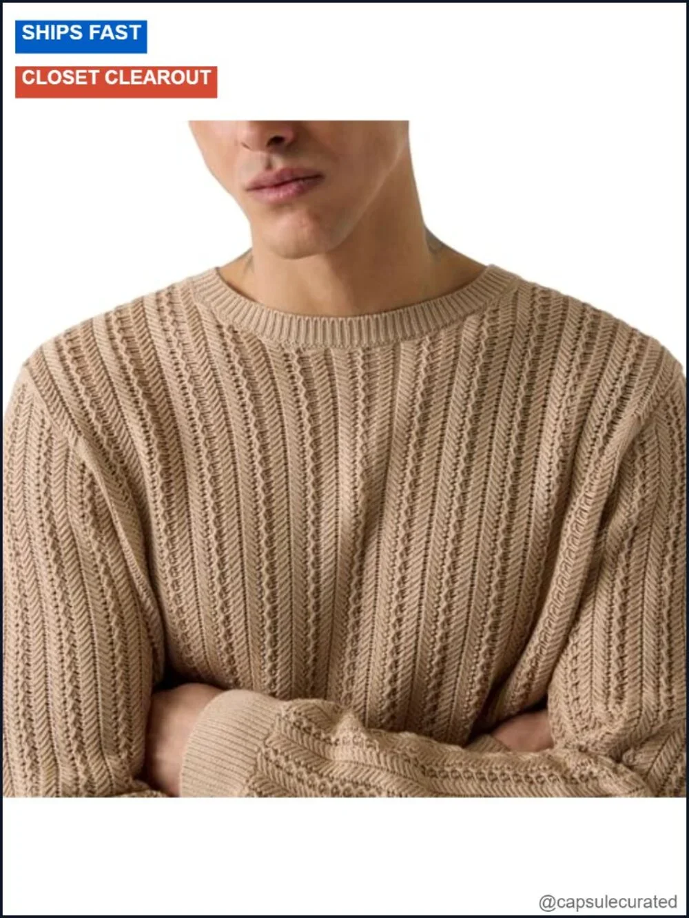 Men's Long Sleeve Herringbone Texture Pullover Sweater - 51% Cotton 49% Modal